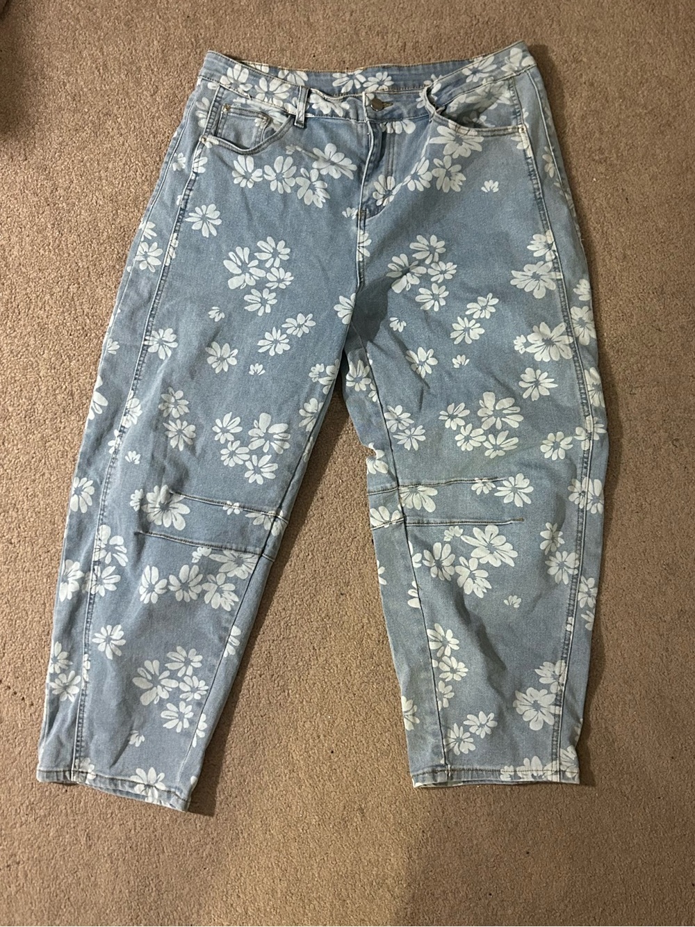 Amazon Light Blue Floral Print Women's Boyfriend Jeans